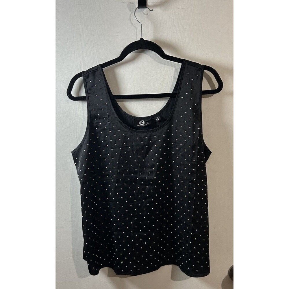 By Giulianna Women’s L Black Rhinestone Satin Sleeveless Scoop Neck Tank Top
